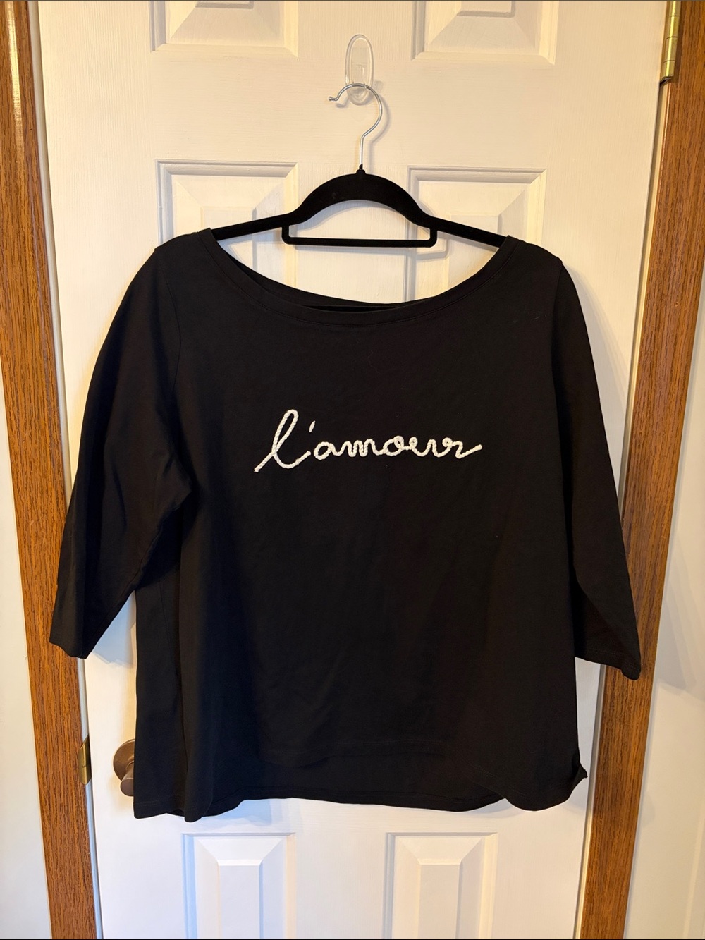Talbots Black L'amour Script Long Sleeve Tee